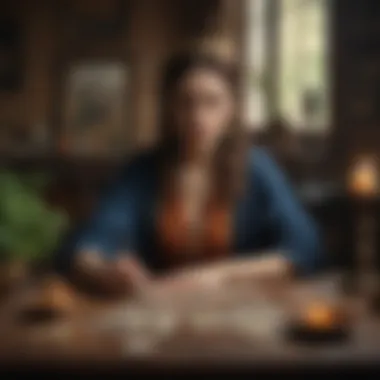 A serene environment showcasing a person engaged in a tarot reading session