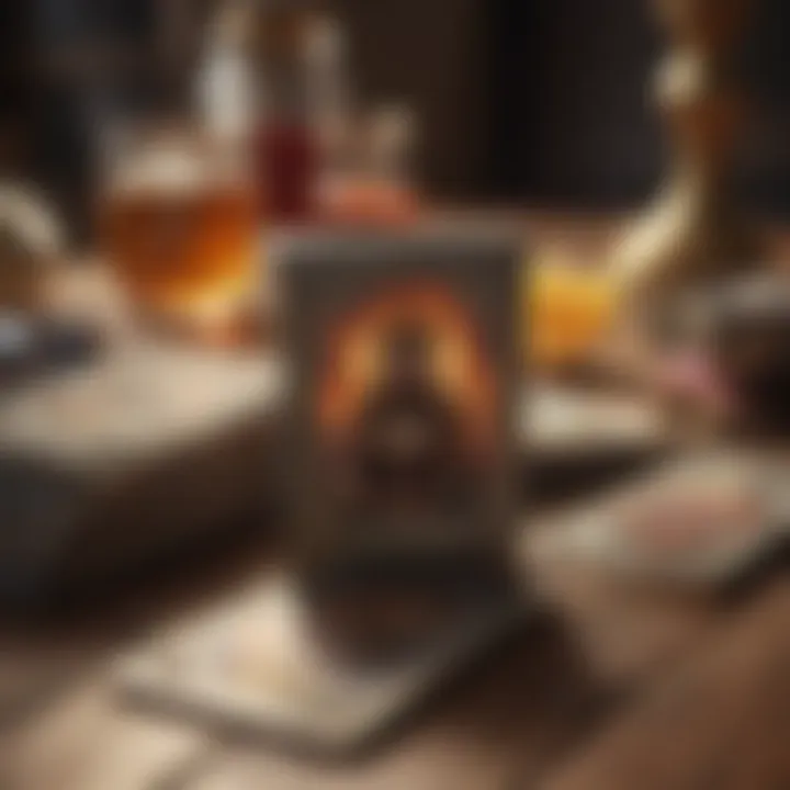 A diverse collection of tarot decks displayed on a wooden table, showcasing various artistic styles.