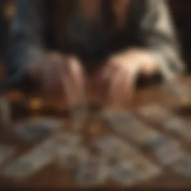 Personal Exploration in Tarot A person meditating with tarot cards spread out, indicating personal exploration in tarot reading.