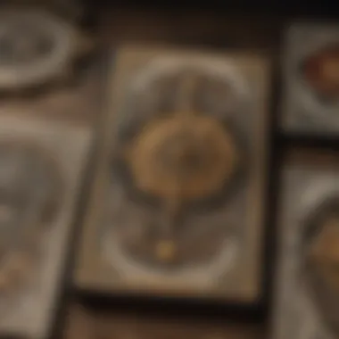 Symbolism in Tarot Art Close-up of tarot cards with intricate designs, emphasizing their unique artistic qualities and symbolism.