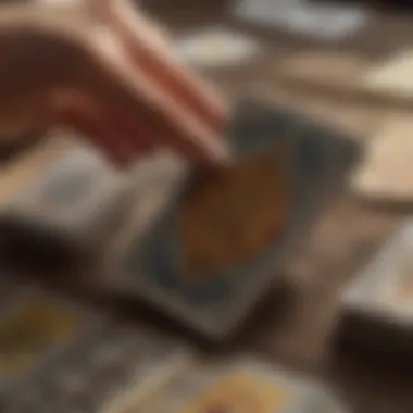 Close-up of Tarot cards being shuffled, highlighting the connection between intuition and reading.