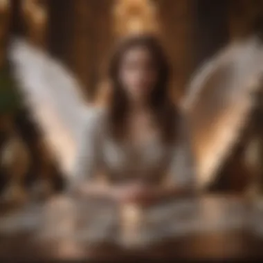 An ethereal angel hovering over tarot cards, symbolizing guidance in love