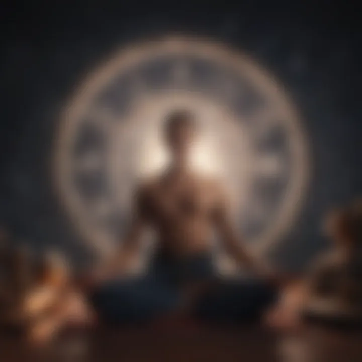 Person meditating with astrological symbols