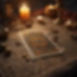 A mystical tarot card spread laid out on a richly textured cloth, with soft candlelight illuminating the scene.