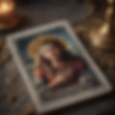 Symbolic Tarot Card Close-Up A close-up of a tarot card featuring symbolic imagery, capturing the essence of intuition and personal journey.