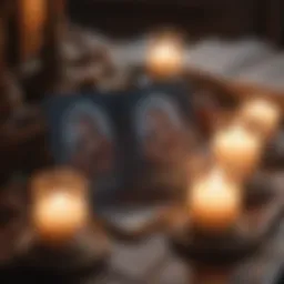 A serene oracle card reading setup with candles and crystals