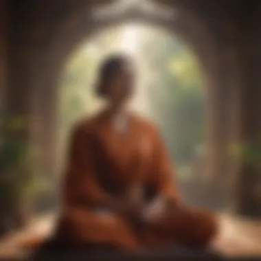 An individual seated in meditation, surrounded by a calming environment, representing mindfulness.