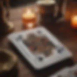A close-up of a tarot spread using playing cards