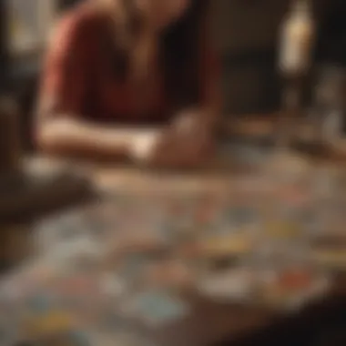 The Art of Introspection through Tarot A person contemplating while looking at tarot cards spread on a table