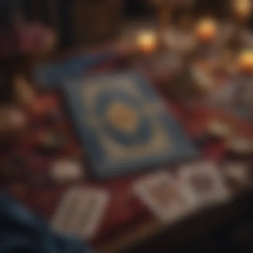 A mystical tarot spread laid out on a velvet cloth