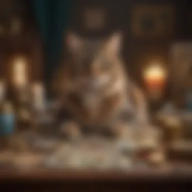 A mystical cat surrounded by Tarot cards, showcasing feline symbolism