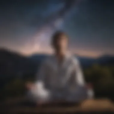 Meditation and Cosmic Awareness An individual meditating under a starry sky