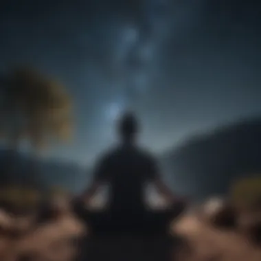 Meditation Under a Starry Sky A serene scene of meditation under a starry night sky, symbolizing spiritual connection