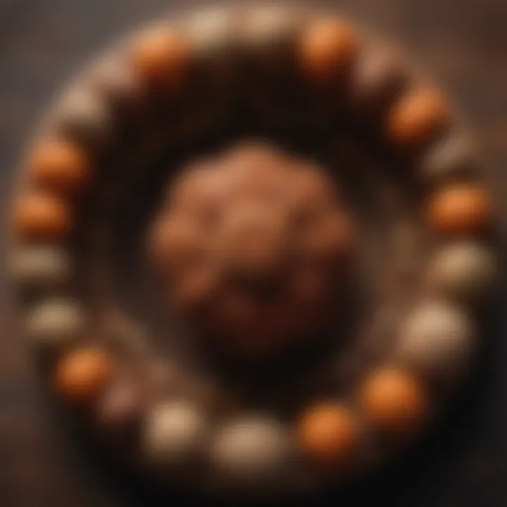 An arrangement of various types of Mukhi Rudraksha beads symbolizing their diversity and significance.