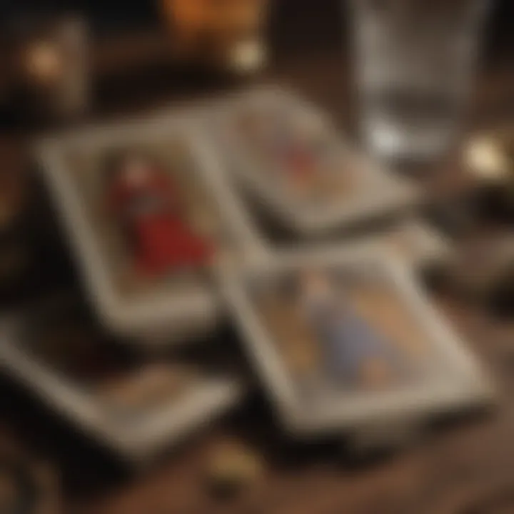 Close-up of tarot cards representing reconciliation