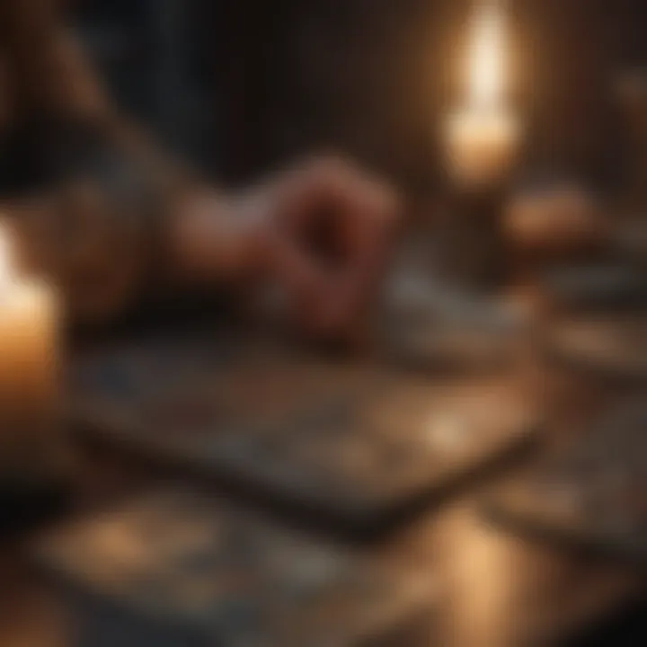 A mystical tarot card spread illuminated by candlelight