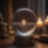 A fortune teller's crystal ball illuminated by flickering candles, symbolizing insight and intuition.