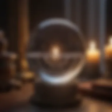 A fortune teller's crystal ball illuminated by flickering candles, symbolizing insight and intuition.