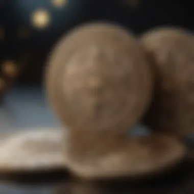 A close-up view of three coins with astrological symbols engraved