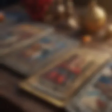 Close-up of tarot cards depicting love and spirituality