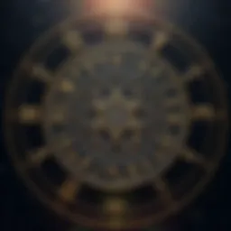 Astrological symbols and signs intricately designed on a starry background.