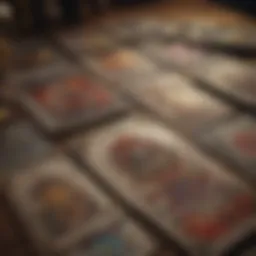 An array of tarot cards spread out on a table, showcasing different designs and colors.