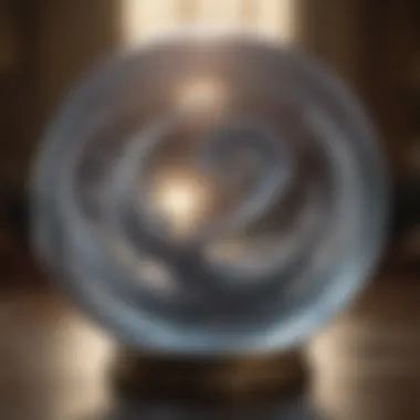 Mystical Swirls Within the Crystal A close-up view of a crystal ball with swirling mists inside.