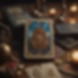A beautifully arranged tarot card deck with mystical symbols