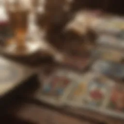 A beautifully illustrated tarot deck spread out on a table, showcasing vibrant artwork and symbolism.