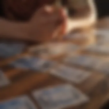 Meditative Reflection with Numerology Cards An individual reflecting on numerology cards during a meditation session