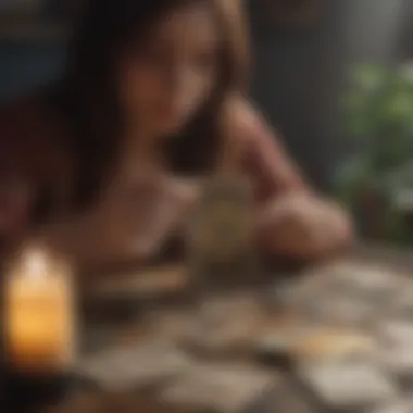 Meditative Reflection with Tarot An individual meditating with tarot cards around them