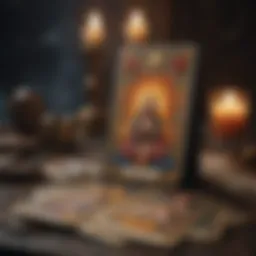 Intricate tarot cards spread on a mystical background