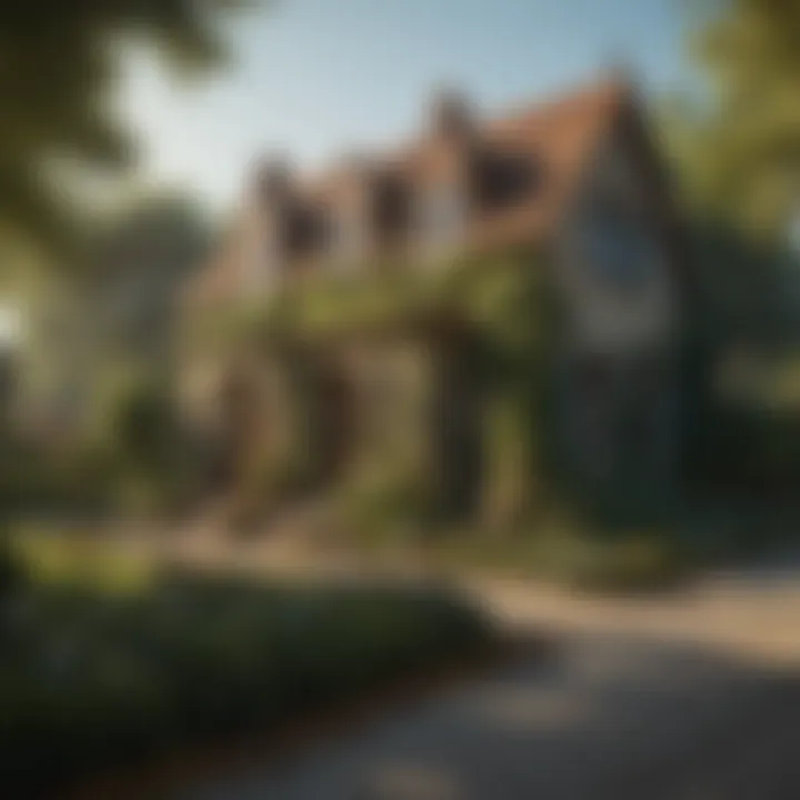 A serene view of a quaint house surrounded by nature