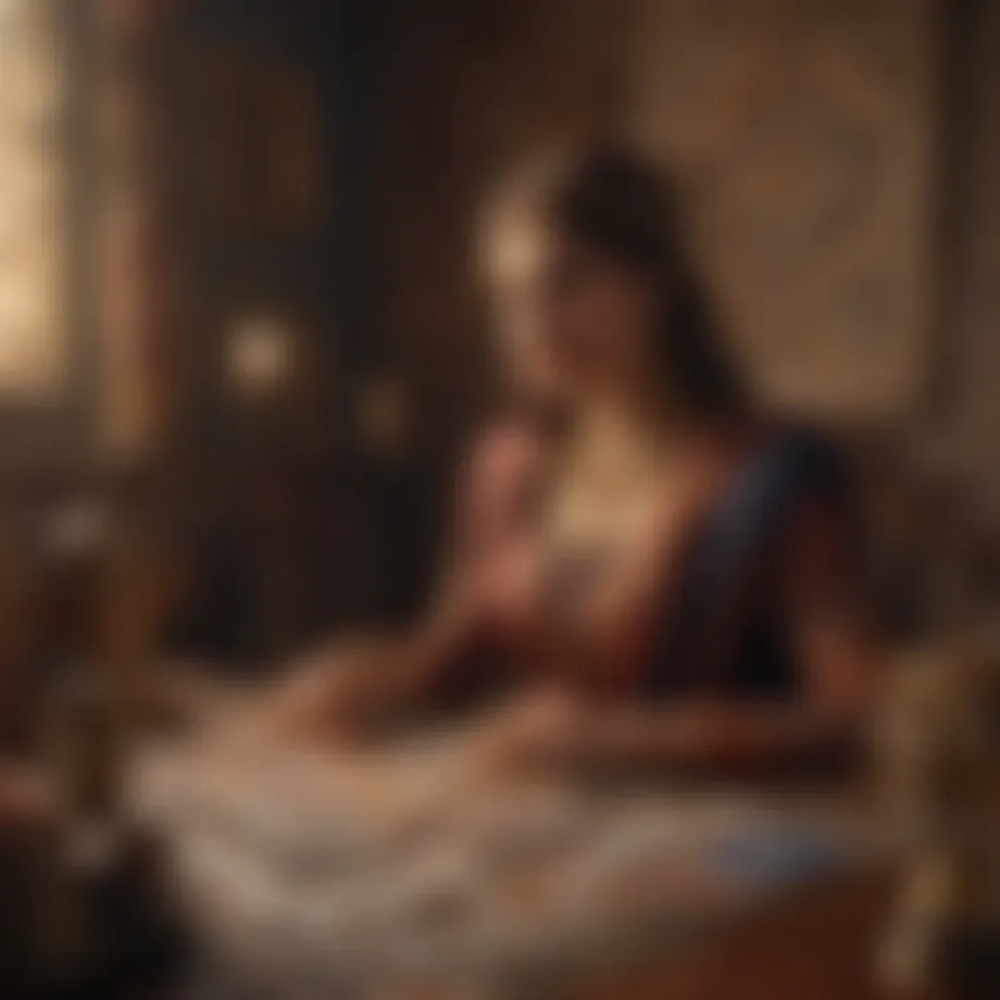 An intricate tarot spread featuring various cards