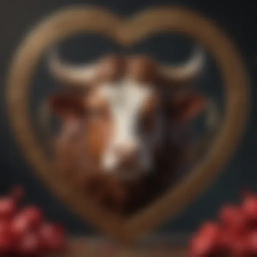 Symbolic representation of Taurus zodiac sign surrounded by hearts