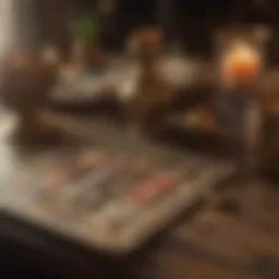 An antique tarot card deck displayed on an ornate table