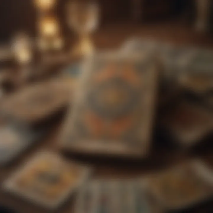 An elegant display of various antique tarot card decks