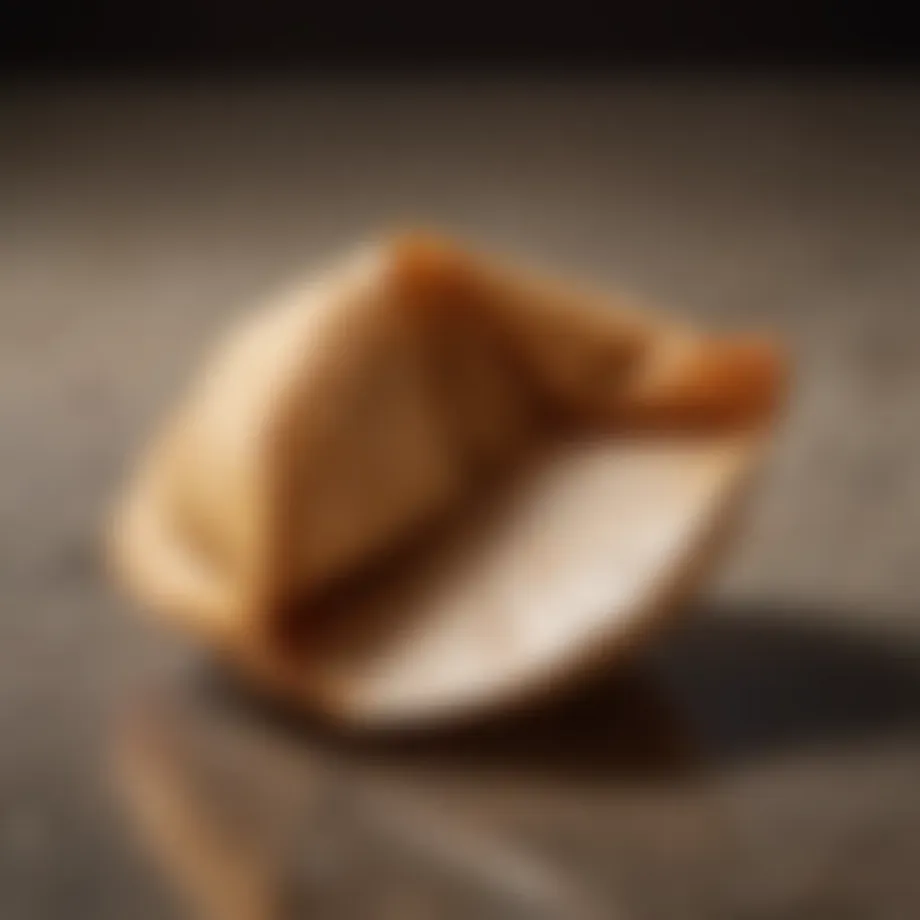 A close-up of a fortune cookie with a slip of paper peeking out, symbolizing insight and discovery.