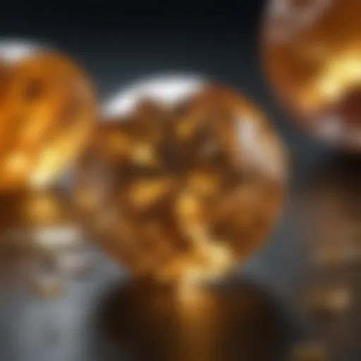 A close-up view of a golden sapphire showcasing its unique luster and color variations.