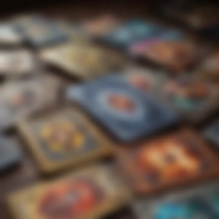An array of colorful oracle cards laid out for interpretation