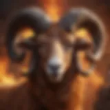 Illustration of Aries with ram symbol and fiery background