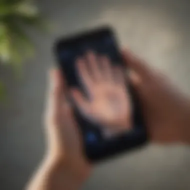 A person using a smartphone to take a picture of their palm