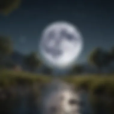 Full Moon Over Tranquil Landscape A serene night sky with a full moon casting light over a landscape