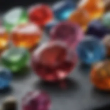 A close-up of raw gemstones in natural settings