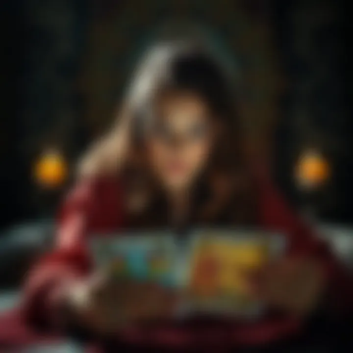 Deep Reflection on Tarot Readings An illustration of a person contemplating tarot cards with a mystical backdrop