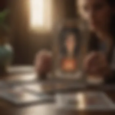 A person engaged in reflection while studying tarot cards.