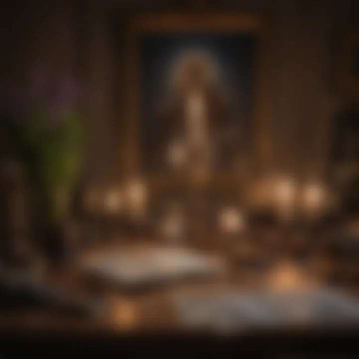 A serene space with candles and tarot cards, creating a calming atmosphere for reflection.