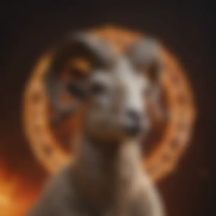 Symbol of Aries with a fiery background